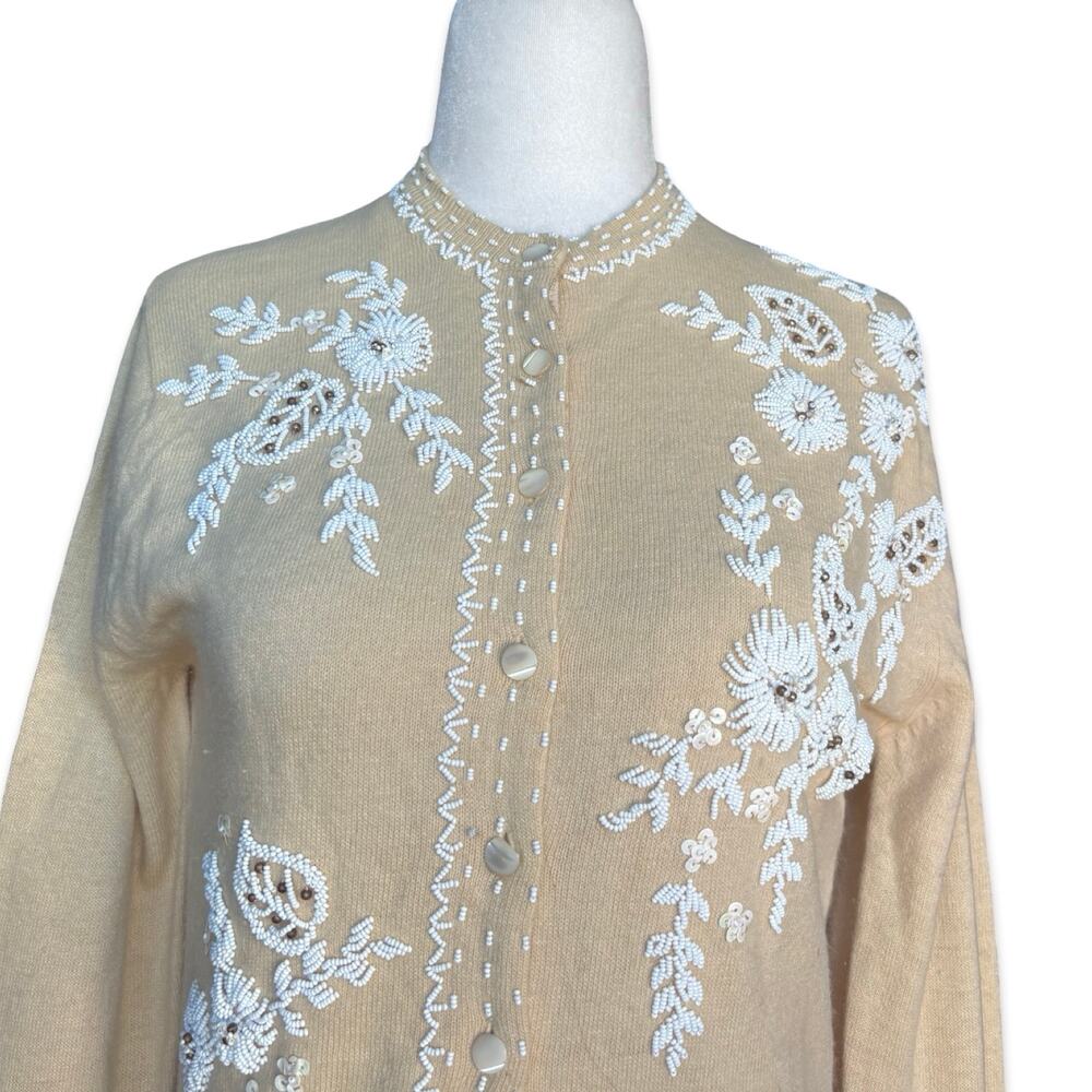 Vintage Beaded Cardigan Romantic Fairy Floral Knit Wool Cottage Feminine
